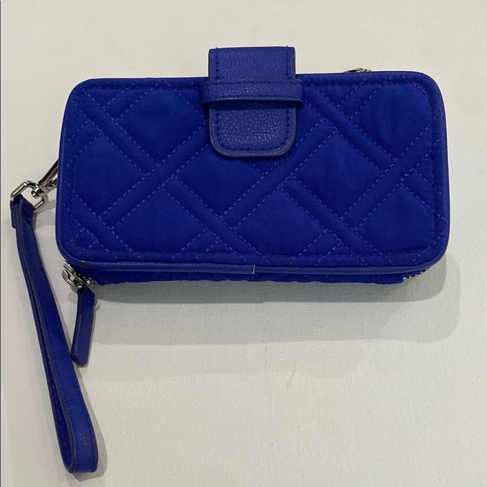 Vera Bradley RIFD Smartphone Wallet Wristlet in Royal Blue Quilted Fabric VGUC